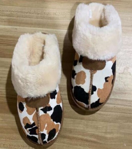U Warm pile femmes imprimé léopard pantoufles chaussures dame enfants pantoufles bottes classique léger et chaud botte nouveau