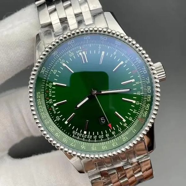 U1 AAA Bretiling 46MM Navitimer Reloj con esfera verde Movimiento mecánico automático Esfera plateada 50 ANIVERSARIO Reloj para hombre Reloj de pulsera con correa de acero inoxidable J750