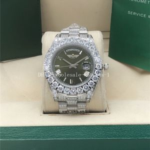 Orologio presidente romano verde pieno di diamanti 2288238 Scatola automatica da uomo in oro bianco 18 carati