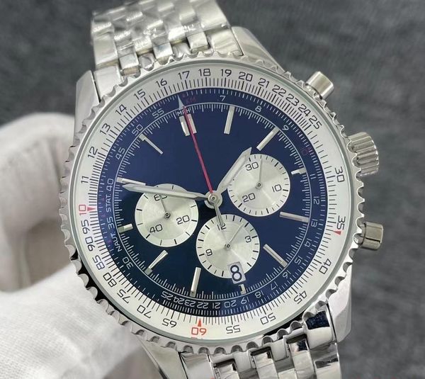 U1 Top AAA Breitling B01 B06 montre à quartz pour hommes calendrier de couleur bleue cadran 43mm mouvement à quartz japonais VK boîtier en acier fin montre pour homme miroir résistant aux rayures minérales 0425