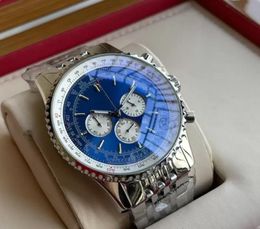 U1 Top AAA Breitling B01 B06 montre à quartz pour homme calendrier de couleur bleue cadran 43 mm mouvement à quartz japonais VK boîtier en acier fin montre homme miroir minéral résistant aux rayures T25