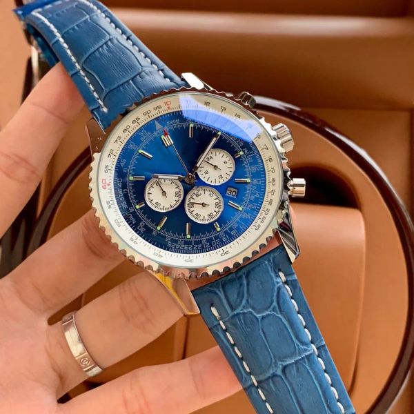 U1 Top AAA Bretiling relojes de cuarzo para hombre color azul calendario 43 mm esfera japonesa VK movimiento de cuarzo 316L caja de acero fino reloj de hombre Mineral resistente a los arañazos espejo