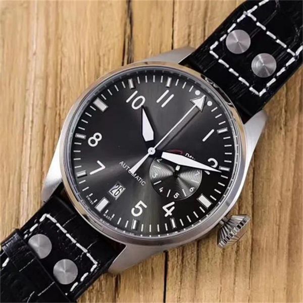 U1 Top AAA Montre de luxe de luxe Nouveaux hommes Automatique Mécanique Big Classic Pilot Montres suisses 46mm Le Prince Noir Véritable Cuir Saphir Montres-bracelets Montre de luxe