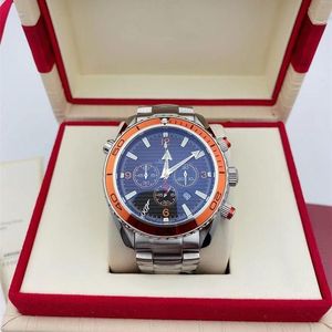 U1 Top AAA-horloge Oranje rand Planeet Meter Zwart horloge met beperkte wijzerplaat Quartz Chronograaf Ocean Diver 600m Skyfall roestvrijstalen achterkant Sport Sea Herenhorloges Master de