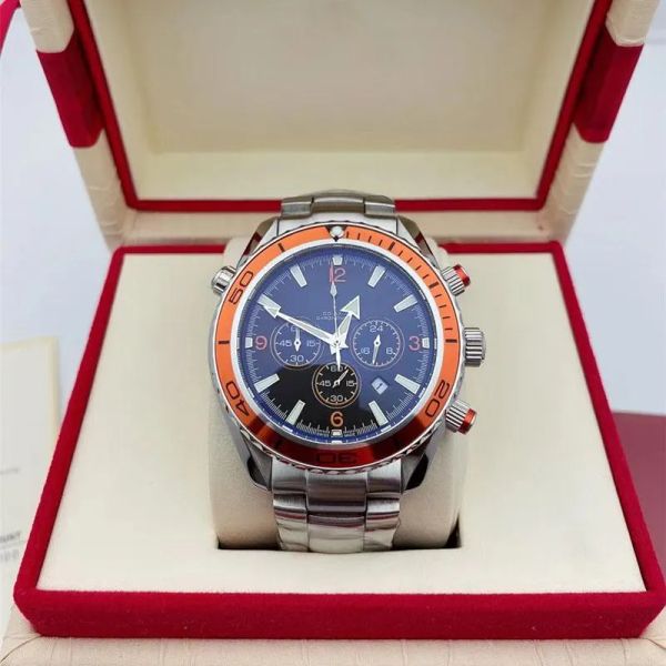 U1 Top AAA Montre Orange Lunette Planet Meter Noir Cadran Limité Montre 44mm Quartz Chronographe Ocean Diver 600m Skyfall Dos En Acier Inoxydable