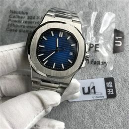 U1 Top usine montre pour hommes cadran bleu automatique mécanique en acier inoxydable Transparent dos hommes montres mâle montre-bracelet