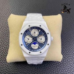 U1 Top-grade AAA Designer Hommes Automatique Mouvement Mécanique Montre Ap26579 Céramique Blanche Calendrier Perpétuel Royal Moon Fonction Montres Tempérament Montres-bracelets