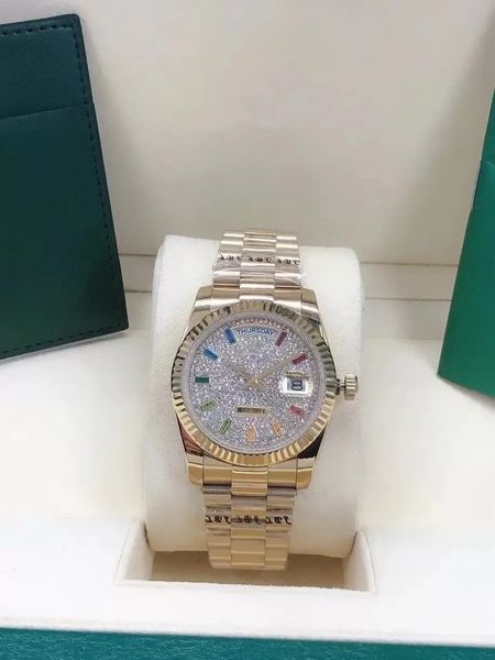 U1 Reloj automático para dama AAA de primer nivel 36 mm Bisel de diamantes de alta calidad Datejust Cara de zafiro Arco iris cuadrado diamante ding acero inoxidable descuento resistente al agua 03