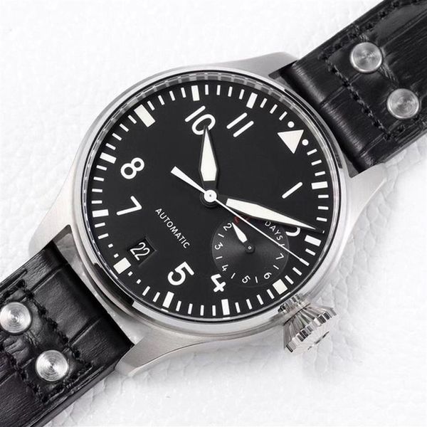 U1 Top-grade AAA Designer de luxe Montre Nouveaux Hommes Automatique Mécanique Big Classic Pilot Montres 46mm Le Prince Noir Véritable Cuir255M