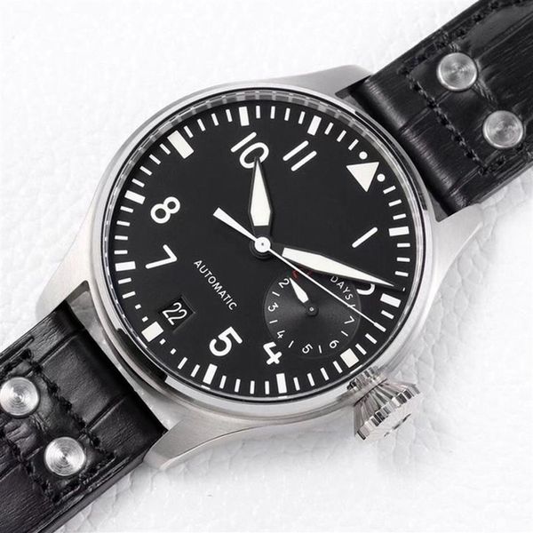 U1 Top-grade AAA Designer de luxe Montre Nouveaux Hommes Automatique Mécanique Big Classic Pilot Montres 46mm Le Prince Noir Véritable Cuir3125