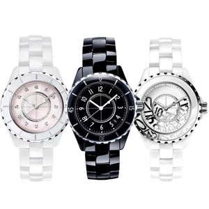 U1 Reloj de lujo AAA de grado superior Relojes de pulsera de cristal de zafiro de calidad de cerámica completa Movimiento de cuarzo Relojes de mujer para hombre Bisel negro Moda para mujer 12 Relojes de señora grande