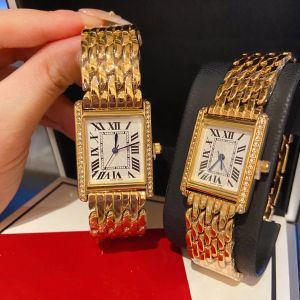 U1 Top-grade Mens Womens Luxury fashion son et son ensemble de montres vintage réservoir montres diamant or platine rectangle montre à quartz en acier inoxydable cadeau pour couple