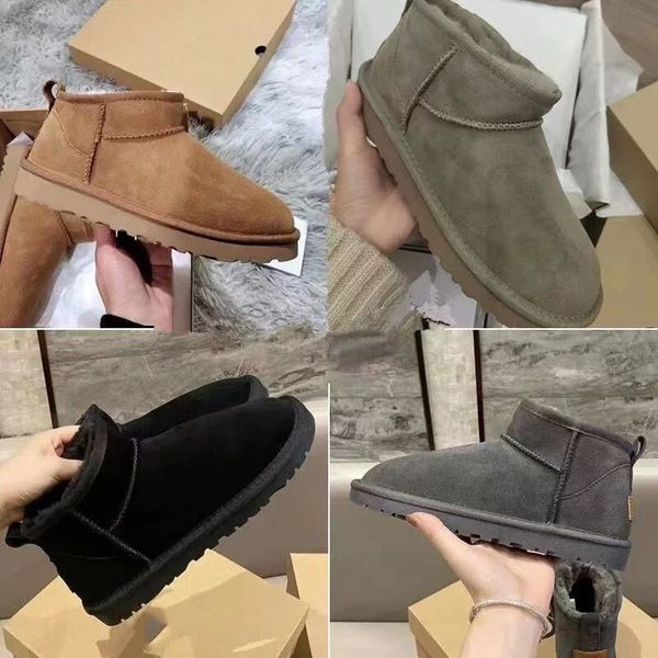 U5854 Bottes de neige chaudes Bottes de créateurs chaudes Chaussures en daim Classiques Courtes Mini femmes Gardez au chaud Homme Femmes Peluche Casual Châtaigne Peau de mouton Gris uggitys