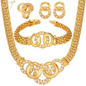 U7 ensemble de bijoux de fantaisie africaine ensemble de collier cristal Mutil cercles Dubai or couleur ensemble de bijoux femmes accessoires de mariage S628 H1022