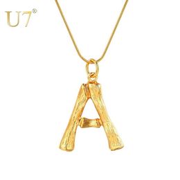 U7 – colliers avec pendentif en bambou pour femmes, grandes lettres, initiales, avec 22 chaînes serpent, bijoux de l'alphabet, cadeau de fête des mères, P1251F