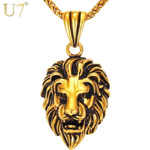 U7 zwarte leeuw charmes ketting rock punk stijl mannen / vrouwen retro sieraden gouden kleur stainletel ketting ketting hanger P807 x0707