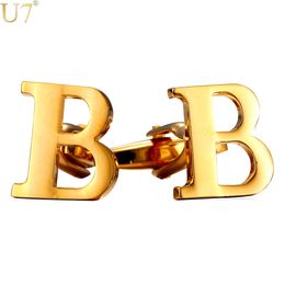 U7 Brand Metal Alphabet B Letter Cufflinks For Men Fathers Day Gifts Cuff Button Links Groomsmen Naam Sieraden Trendy C202