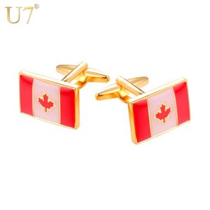 Gemelos con bandera canadiense U7, joyería para hombre, regalo, accesorios para traje, Color dorado/plateado, hoja de arce roja, botón para gemelos C1002