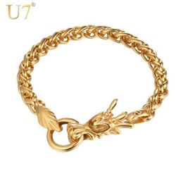 U7 Chine Dragon Bracelet Hommes Bijoux Cadeau Dropshipping Or Couleur 2017 Punk Hip Hop En Acier Inoxydable Animal Chaîne Bracelets H1033