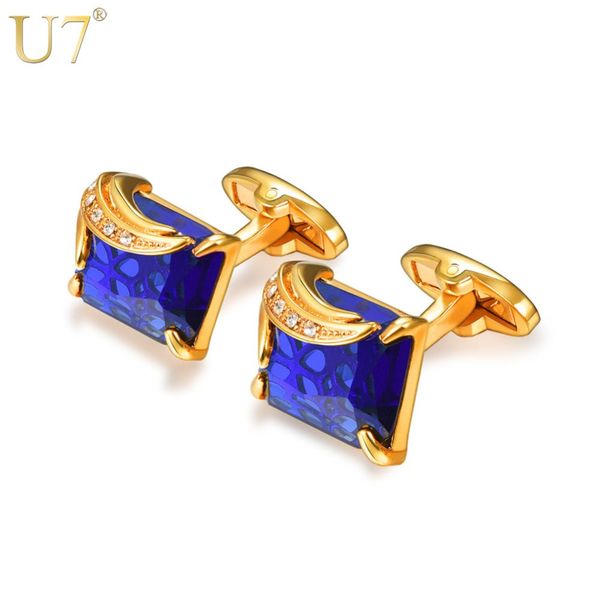 Gemelos de cristal U7 para hombre y mujer, gemelos de piedra de lujo chapados en oro/platino, joyería de boda para novio, regalo del Día del Padre C1003