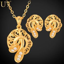 U7 Gold Color Rhinestone Fashion Sieraden Trendy hangere ketting oorbellen feestsets voor vrouwen S514 240425