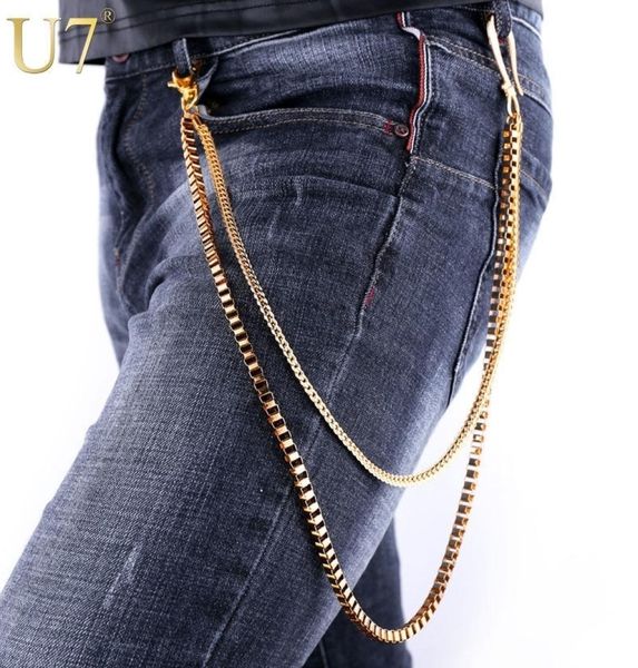 U7 Heavy Gold Color Cintura Biker Chain Key Wallet Belt Rock Punk Pantalones Motorcyle HipHop Pant Jean Cadenas para hombres Joyería J004 T26013014