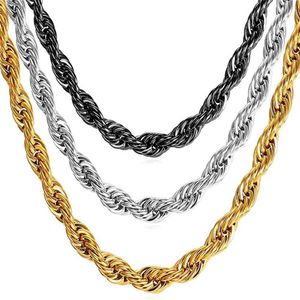 U7 Hip Hop ed collar de cuerda para hombres Color dorado grueso Acero inoxidable Hippie Rock cadena gargantilla larga joyería de moda N574 2304f