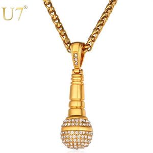 U7 Ice Out Ketting Microfoon Hanger Mannen Vrouwen Roestvrij Staal Goud Kleur Strass Vriend Sieraden Hip Hop P1018 210251S