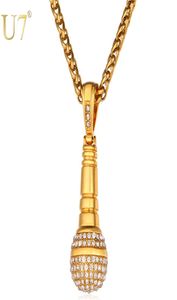 U7 Ice Out Kette Halskette Mikrofon Anhänger Männer Frauen Edelstahl Gold Farbe Strass Freund Schmuck Hip Hop P1018 2101556974