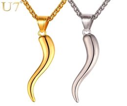 U7 Collier de corne italien Amulette Gold Color Pendants en acier inoxydable Chaîne pour Menwomen Gift Fashion Bijoux P1029 2103319332129