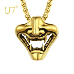 U7 Joker Clown Collier Gold Color Hip Hop Punk Mens Mens Skull Dentans Pendant avec chaîne de 22 pouces 240429