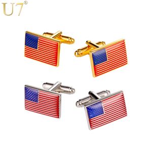 U7 hommes boutons de manchette drapeau National des États-Unis 4 juillet bijoux garçons d'honneur cadeau couleur or costume d'affaires boutons de manchette boutons C1001