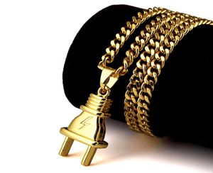 U7 Nieuwe Mode Plug Hanger Ketting Roestvrij Staal Zwart Gungold Plated Hanger Touw Ketting voor Mannen Vrouwen Hiphop Sieraden Perfect8624858