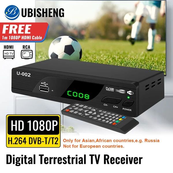 UBISHENG H.264 DVBT2 Receptor de televisión terrestre digital 1080p T2 Digital Box Top Decoder Soporte de decodificador PVR EPG Wifi TV Tuner