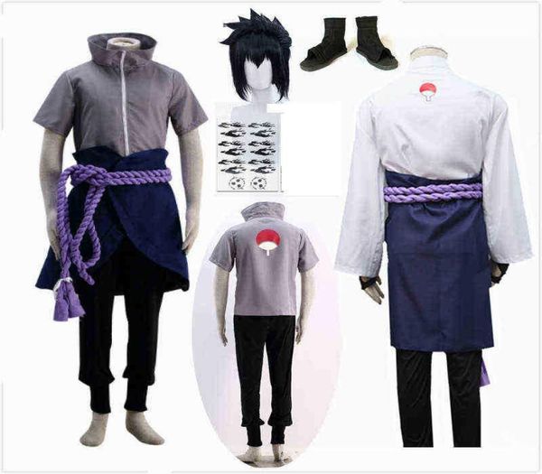 Uchiha Sasuke Disfraz de cosplay Shippuden Ropa de anime Trajes de Halloween Fiesta Blazer Pantalones Cintura Cuerda Abrigo protector de manos J220712 J2203548919