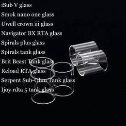 iSub V Nano One Crown III Navigator RTA Spirals Plus Brit Beast Reload Serpent Sub Ohm Ijoy RDTA 5 Tube de remplacement en verre Pyrex