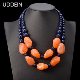 Uddein Bohemian Maxi Collier Femmes Double Couche Perles Chaîne Résine Gem Déclaration Vintage Collier Collier Pendentif Bijoux Y200730