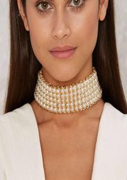 Uddein Chokers Maxi Collar Multi Capeta Joya de perlas Declaración de gran marca Collar de gargantilla Mujeres Vintage Vintage Collar de perla Simulada6972083