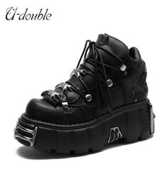 Udouble Brand Punk Style Femmes Chaussures Laceup Heel Hauteur 6cm Platform Shoes Femme Gothic Boots Metal Decor Decor Woman Sneakers 29860620