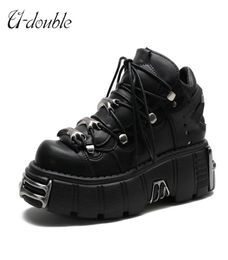 Udouble Brand Punk Style Femmes Chaussures Laceup Heel Hauteur 6cm Platform Chaussures Femme Gothic Boots Metal Decor Decor Woman Sneakers 28131061