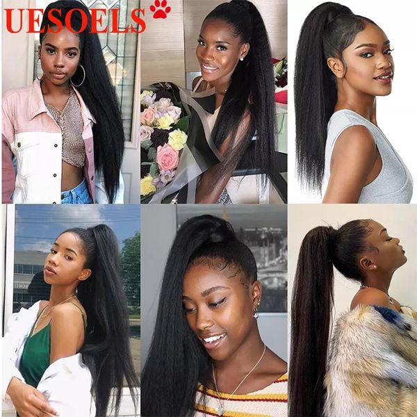 Uesoels Kinky Straight Ponytail Couleur naturelle 100% Remy Positre enveloppe autour des extensions de cheveux humains 8-26 pouces pour les femmes