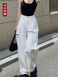 Ueteey White High Tailed Jeans Wide Leg Baggy Pants Streetwear broek Y2K Fashion Boyfriend Loose Denim Straight 240403