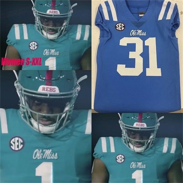 Uf CeoA3740 Maillots Ole Miss New Powder Blue 2020 A.J. BROWN Eli Manning Bo Wallace Patrick Willis Robert Nkemdiche Ta'amu NCAA College Football Jersey