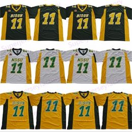 UF CEOA3740 NCAA NDSU Bison 11 Carson Wentz Jersey Yellow Green White North Dakota State College voetbaltruien Topkwaliteit op voorraad