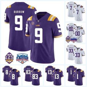 Uf CeoC202 9 Joe Burrow 125.a temporada 4 Nick Brossette 2 Justin Jefferson 7 Leonard Fournette 17 Racey Mcmath Jersey de fútbol universitario de la NCAA