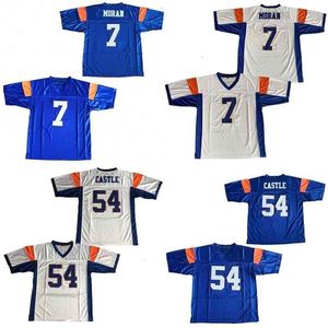 Uf CeoThr 7 Alex Moran Blue Mountain State 54 Thad Castle Maillot de football Bleu Blanc Film Maillot de football