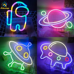 UFO Spaceship Neon Sign LED Space Universe Series Light Signs USB Wall Hanging Night Lights for Kids Bedroom Gift Bar Home Party Decoration