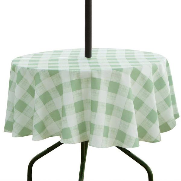 UFRIDAY Mantel al aire libre Tela escocesa Mantel redondo Mantel de tela de poliéster impermeable Cubierta de mesa con cremallera Paraguas Agujero para jardín T200707