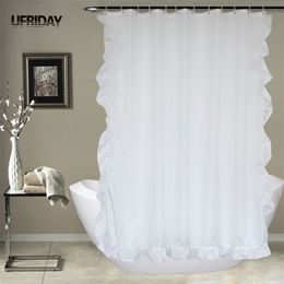 Ufreiday wit kanten douchegordijn badgordijn voor badkamer waterdicht maldichte polyester baden gordijn elegante huizendecoratie 210402