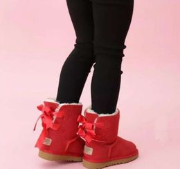 UG G DORP SHIPPING Chaussures pour enfants Bottes de neige en cuir véritable pour les tout-petits avec des arcs Chaussures pour enfants Filles